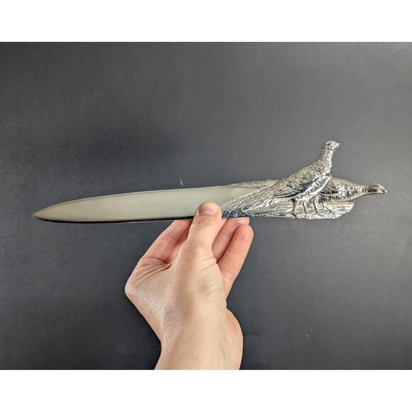 Silver Metal Pheasant Letter Opener: Chromed Desk Accessory - Picture 5 of 8